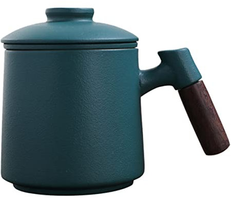Garneck Keramiktasse Mit Holzgriff Deckel Und Teesieb Aus Keramik Und Holz Gefertigt Für Kaffee Tee Milch Und Andere Getränke Geeignet Langlebig Für Dauerhaften Gebrauch