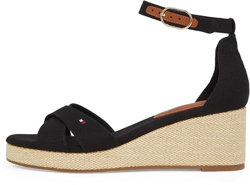 Tommy Hilfiger Alpargatas de cuña Mujer Flag Criss-Cros Mid con correa de tobillo, Negro (Black), 36