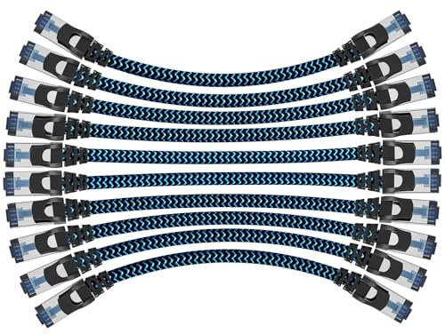 CABNEER Cable Ethernet Cat 8 de 0,25 Metros 10 Piezas, Cabo Ethernet Cable de Red Trenzado, Cable Lan 40Gbps 2000MHz con Conector RJ45, Alta Velocidad Gigabit RJ45 Cable para Computadora Módem Router