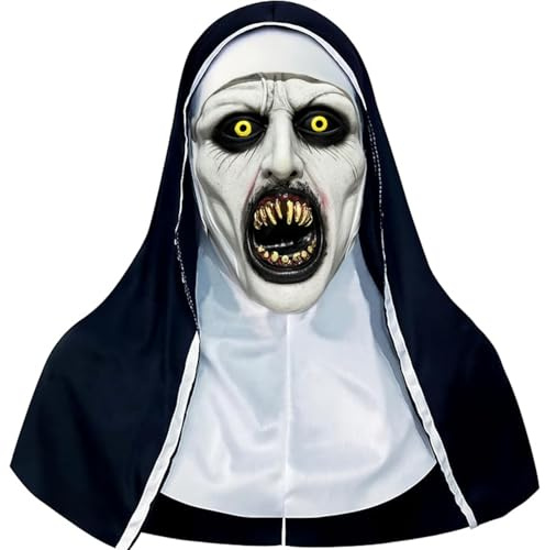 ROMANVIC Halloween Horror Masken,The Nonn Gruselige Latex Maske,Halloween Kostüm Herren Nonne Horror Vollkopfmaske mit Kopftuch Dress Up Party Requisiten