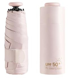 Mini Paraguas de Viaje con Protección UV UPF 50 99,9 % , Compacto/Ligero, Pequeño Portátil, Mochila/Bolso Plegable Paraguas de Bolsillo, Resistente a La Lluvia/Bloqueo/para Mujeres y Niños