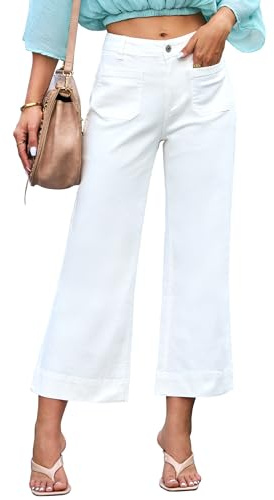 Roskiky Wide Leg Jeans for Women Trendy High Waisted Flare Jeans with Patch Pockets