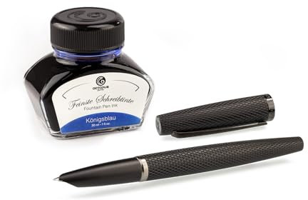 Diplomat Viper Füllfederhalter schwarz mit verdeckter Edelstahlfeder F/M und Füllhaltertinte Königsblau