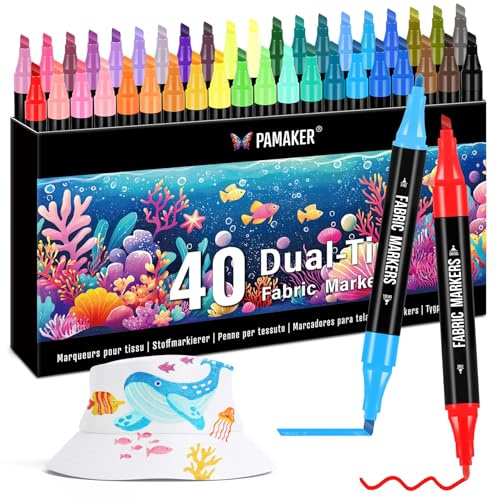Textilstifte Set, 40 Farben Dual Tip Textilmarker Waschmaschinenfest