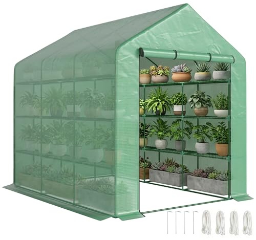 Outsunny Serre de Jardin PE Étagères 4 Niveaux 244 x 180 x 210 cm Vert