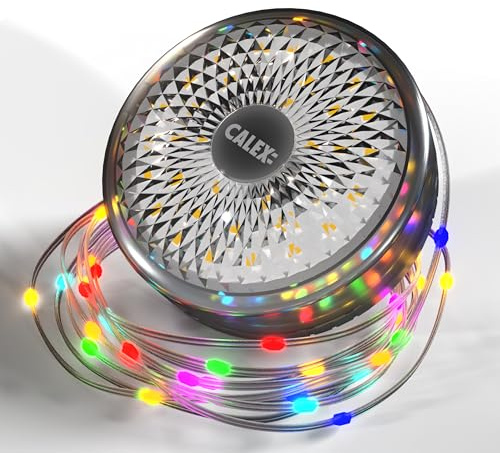 CALEX Guirlande Lumineuse 8 m, Rechargeable, Lampe Rétractable à Piles, Lumière RGB & Blanc Chaud, Jardin, Terrasse, Camping-Car