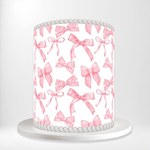 Pink Bows Ribbons Feminine Stylish Wrap Around Print A4 Edible Paper Icing Sheet Cake Topper Side Ribbon Border Decor for Personalised Themed Decorations KA