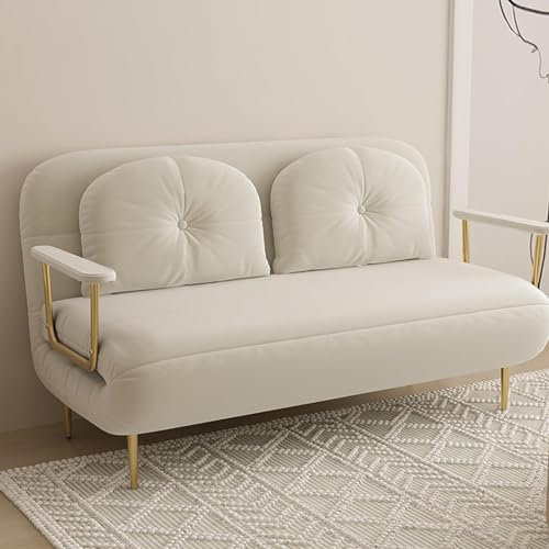Ausziehbarer Schlafsofa mit verstellbarer Rückenlehne und Kissen, dreifach gefalteter Polstersessel in Weiß. Klappbare Chaiselongue Couch für Freizeit und Entspannung