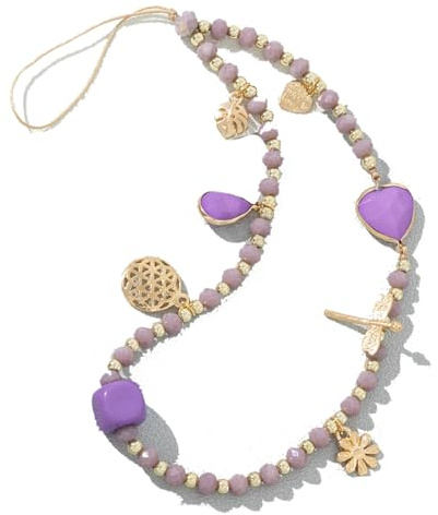 Cordón de teléfono móvil,colgante de bolsa de cordón,cadena colgante de caja de teléfono móvil anti-perdida de cristal rosa,accesorios de decoración de teléfono móvil,correa de muñeca,llavero-Púrpura
