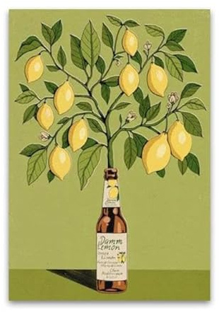 Yocheng Affiche murale représentant un citronnier et de la bière, fleurs insérées dans des bouteilles de vin, peintures décoratives amusantes, décoration d'intérieur 30x40cm sans cadre