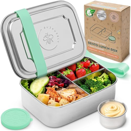Everusely Bento Box in acciaio inox - Verde - 1,1 L