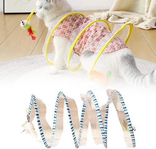 Generisch Katzentunnel katzenspielzeug Tunnel Katze, Katzenspielzeug Folded S Katzentunnel Spirale Katzenspielzeug Spiral Mit Federspielzeug Cat Tunnel für Alle Katzen Kaninchen (Blue)