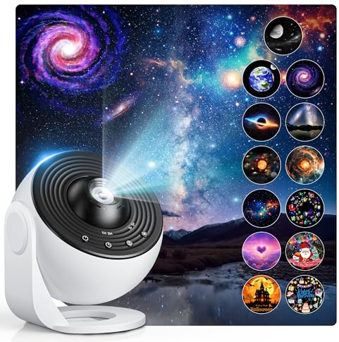 CAKLIK Projecteur Ciel Etoile, 13 en 1 Planetarium Projecteur, 4K HD Projecteurs Galaxie avec RéGlable Angle et Focale Fonction Timing, Rotatif 360° Projecteurs Etoiles Plafond pour Décoration Chambre