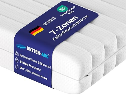 Betten-ABC - Matratze (KSP-500) - 90x200 cm (H3) - 7-Zonen Matratze aus Kaltschaum - Hypoallergen & Antibakteriell - Oeko-TEX® Zertifiziert - Bezug abnehmbar & waschbar - Lieferung per Paket