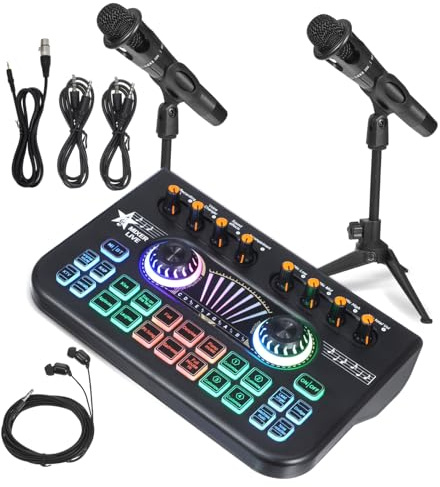 Cabilock Kit De Equipo Para Podcast Con Tarjeta De Sonido y Mezclador De Audio Profesional Para Transmisión En Directo y Grabación De Podcast Incluye Micrófonos
