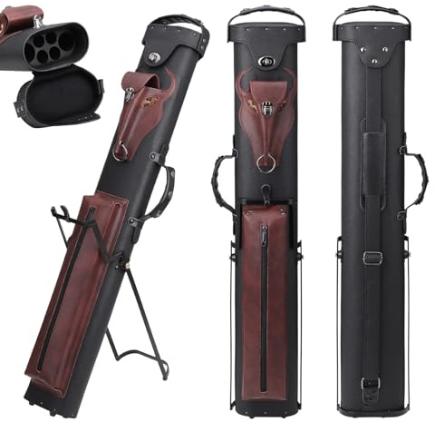 elraxw 2x4 Hard Pool Cue Case with Stand 6-Hole Pool Stick Case for Cue Sticks Premium Billiards Cue Case with 3 Pocket, Holds 2 Cue Butt and 4 Cue Shaft (Red & Black)