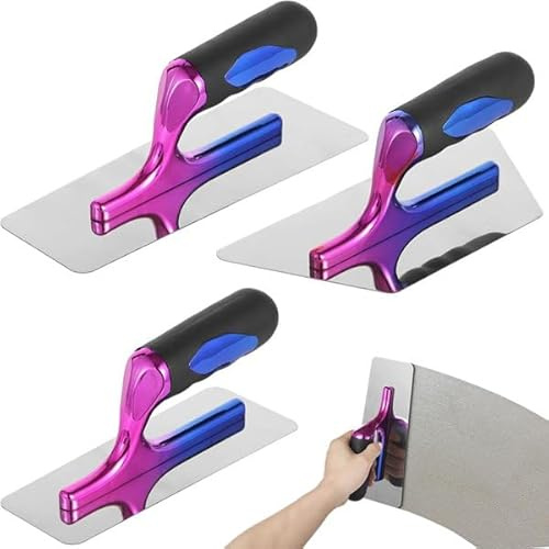 Tagtight Beton Edger Venezianische Kelle Aus Edelstahl, 3 Stück Glättekelle Handwerkzeuge zum Lackieren, Verputzen Putzkell mit Ergonomischem Softgriff, Endbearbeitung, Trockenbauspachtel