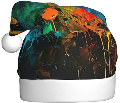 AYYQWE Gorro de Papá Noel con estampado de notas musicales coloridas para hombres y mujeres, decoración de fiesta, Año Nuevo, festividades, celebraciones, gorro de Navidad