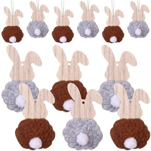 6 Stück Osteranhänger Holzhasen Anhänger Osterhase Holz Hasen Ostern Filz Holzanhänger zum Aufhängen Osteranhänger Osterdeko Geschenkanhänger Ostern Osterschmuck mit Schnur,10 cm