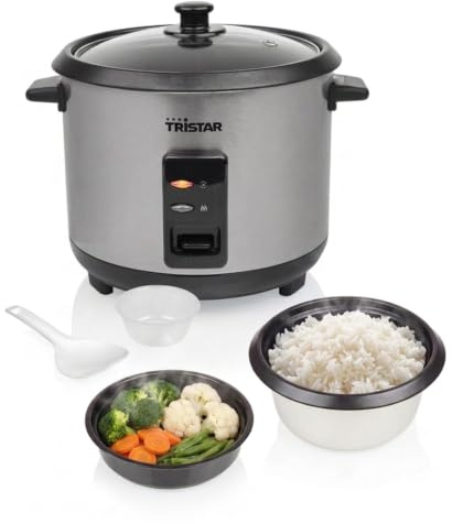 Tristar Rice Cooker, 1.5 L Capacity, Stainless Steel Housing, Non-Stick Inner Pot, Includes Steam Tray, 500 W, RK-6145