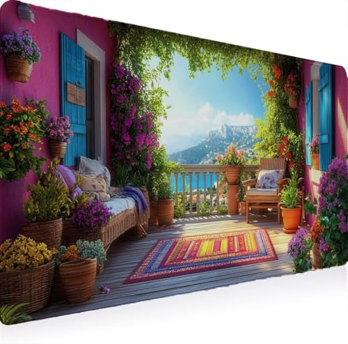 Tapis de Souris, Tapis Souris XXL 1200 x 600 Gamer Mousepad, Rubber Base en Imperméable, Grand Bureau Gaming Mouse Pad Bords Cousus Imperméable Antidérapant pour Bureau Balcon Paysage W0G1-1055