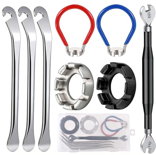SPEEDWOX 8pcs Bicycle Spoke Wrench Set Hardened Steel Spoke Adjustment Tool for Bike Wheel Truing, Compatible with 10-15G Spokes Nipples, Includes Tire Levers for Rim Repair & Maintenance