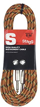 Stagg SGC6VT OR - Câble instrument, jack/jack (m/m), 6 m, orange, style vintage tweed, série S