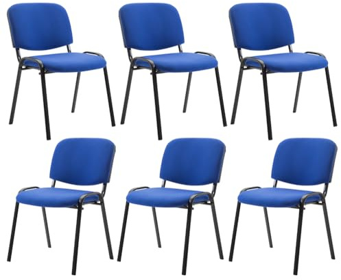 CLP 6er Set Besucherstuhl Ken Stoff I Stapelstuhl Mit Robustem Metallgestell I Polsterstuhl Mit Rückenlehne Farbe blau