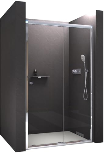 BERNSTEIN Puerta corredera para ducha de nicho 140x195mm Puerta de ducha de vidrio de seguridad templado de 6 mm con revestimiento NANO Mampara de ducha con sistema corredero EX505
