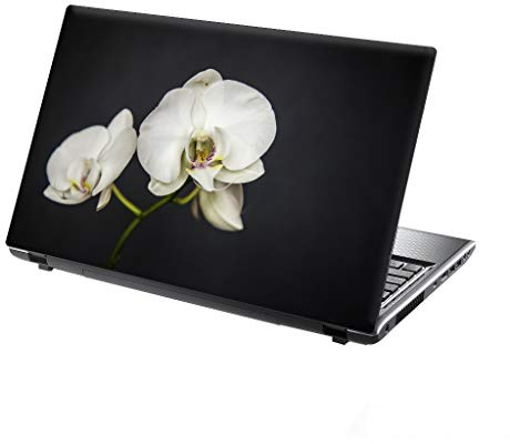 TaylorHe 15.6 inch 15 inch Laptop Skin Vinyl Decal with Colorful Patterns and Leather Effect Laminate MADE IN BRITAIN White Orchids on Black