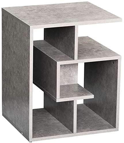 HOMCOM Side Table, 3 Tier End Table with Open Storage Shelves for Living Room, Bedroom, Cement Colour