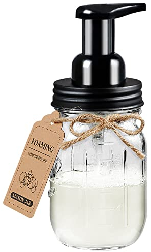 Mason Jar Foaming Soap Dispenser - Rustproof Stainless Steel Lid / BPA Free Pump,With Chalkboard Labels - Rustic Farmhouse Decor Hand Soap Dispenser for Bathroom Vanities,Kitchen Sink,Countertops