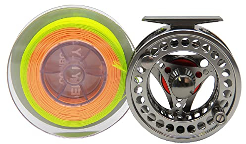Angeler Dream Fliegenfischrolle mit Schnur, WF 3 5 8 WT Fliegenrolle, vorinstalliert, 3/4 5/6 7/8 9/10 WT, Orange Fly Line, 5/6WT Fly Reel