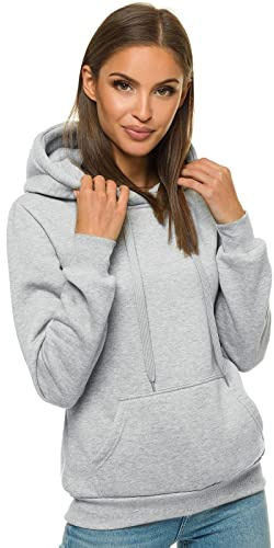 OZONEE Damen Kapuzenpullover Sweatjacke Sweatshirt Farbvarianten Kapuzenjacke Kapuzenpulli Kapuze Langarm Hoodie Sport Style Casual Fitness Training Basic JS/W02Z GRAU S