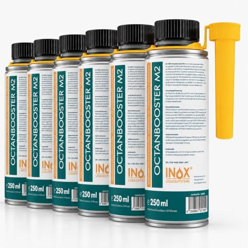 INOX® - Hochwirksamer Oktan Booster 6x250ml | Systemreiniger reduziert den Kraftstoffverbrauch | Benzin Additiv für bessere Verbrennung | Motorsystemreiniger für alle Benzinmotoren