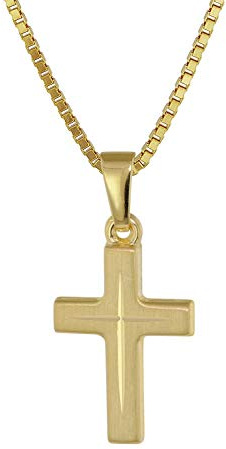 trendor Kreuz-Anhänger für Kinder Gold 333 + goldplattierte Silberkette | zauberhafter Halsschmuck mit Anhänger, wunderschönes Geschenk aus Echtgold