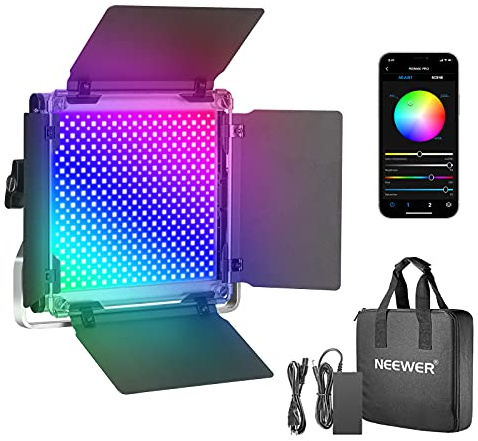 NEEWER 660PRO RGB LED Lumière Vidéo avec Contrôle APP, 50W Éclairage Vidéo 360 ° Polychrome, CRI 97 avec Support Barndoor/U pour Streaming, Youtube, Webex, Diffusion, Conférence Web, Photographie