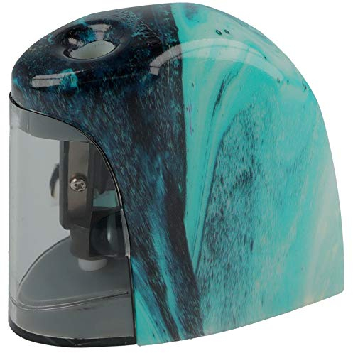 Westcott Elektrischer Anspitzer in Pouring Art- und Marmor-Optik mit Behälter, batterie-betrieben, Dosenspitzer, E-55060 BLUE