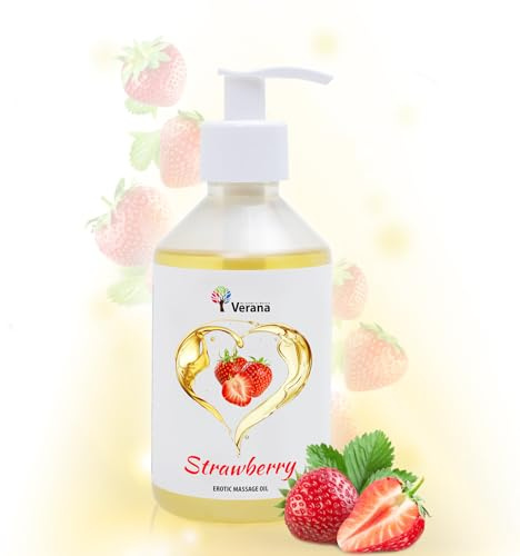 Verana Erotisches Massageöl, 100% Natürliche, Bio, Vegan, Alle Typen der Haut, Arten und Techniken der Sinnlichen und Tantrischen Massage, Yoni und Lingam massage 250ml (Erdbeere)