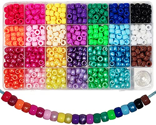 GxAdwzy 810 Stück Pony perplen 6x9mm Bunte Perlenglanz Beads mit Großem Loch für Schmuck, Armbänder, Ketten, Schlüsselanhänger, Basteln (27 Farben)