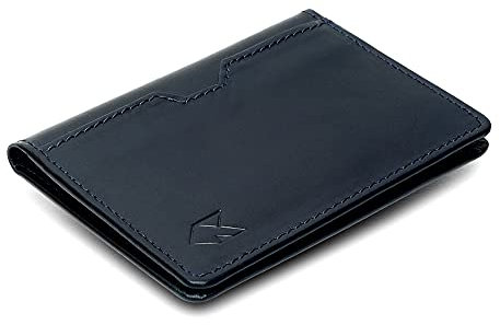 FOXHACKLE Leder-Kreditkartenetui für Damen und Herren, dünne Bifold-Geldbörse mit RFID-Schutz, schmale Vordertasche, minimalistische Geldbörse, kleines Kartenetui (Blau bräunen)