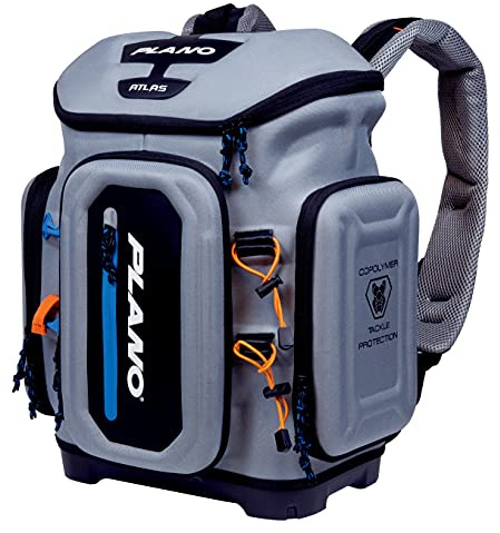 Plano Atlas 3700 Tackle Fishing Backpack, Gray EVA Material, Includes 3 3750 StowAway Utility Boxes for Worms, Lures, & Baits, Waterproof & Non-Skid Base, Grey