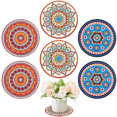 6 Pcs Boho Plant Pot Mat Absorbent Non Slip Round Pot Coaster Pad Gardening Indoor Outdoor Flower Plant Protect for Table Desk Floor, 5.9 Inches