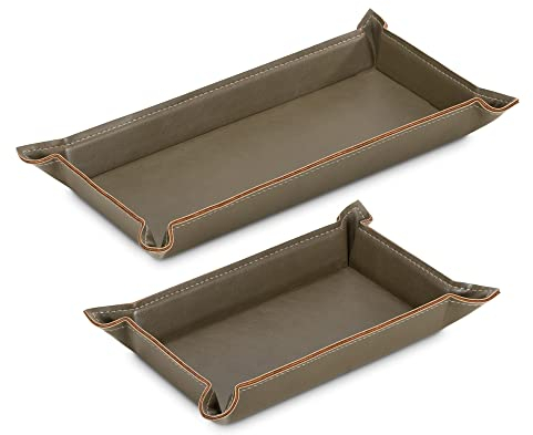 Navaris Faux Leather Valet Tray Set of 2, Catch-all Tray for Entryway Table, Nightstand, Keys, Watch, Remote, Phone