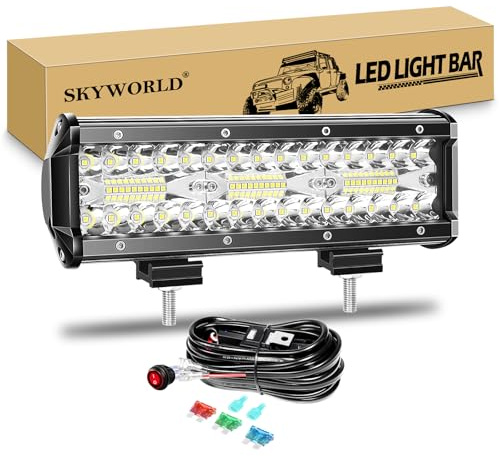 SKYWORLD LED Arbeitsscheinwerfer Bar 22.8cm 180W LED Scheinwerfer 12V 24V Arbeitslicht Zusatzscheinwerfer mit Kippschalter Kabelbaum für Auto Offroad Traktor PKW LKW SUV UTV ATV | 8D Dreireihig Lichtbalken Offroad Beleuchtung Wasserdicht Lichtleiste für 4x4 Auto KFZ LKW SUV UTV ATV Fahrzeuge, 6000K Weiß