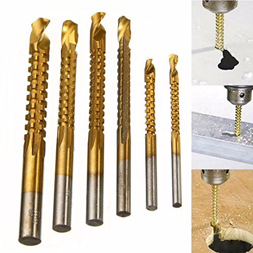 6pcs 3-8mm Titanium HSS Drill & Saw Bit Set Cutting Carpenter Wood Metal Plastic Hole Tool