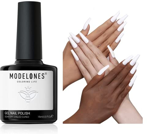 Modelones Studio White Gel Polish, 1 Pcs 15ml White Color Gel Nail Polish Soak Off LED Long Lasting French Manicure Essential Gel Nail Varnish Salon Design DIY at Home Gifts for Women