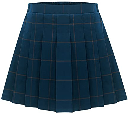 Maeau Plissee Rock Kurz Mädchen Schulmädchen Rock Kariert Faltenrock Tennis Schule Elastische Hohe Taille Kinder Kilt Tartan Minirock Skater mit Shorts Sommer Frühling Herbst Marineblau 12-13 Jahre