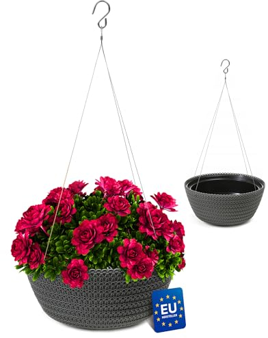KONZEPT Blumenampel Hängend für Innen und Außen, Durchmesser: 30 cm, Hängetopf für Pflanzen in Anthrazit, geflochtenes Muster