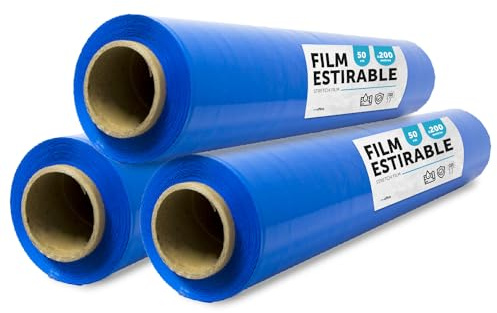 Verpackungsfolie, Kunststoff, blau, für Verpackung von Umzugskartons, zum Schutz von Möbeln und Lieferungen, Maße 50 cm x 200 m, dehnbar, m-office (Blau, 3 Stück)
